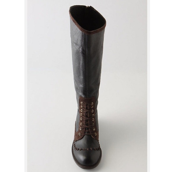 Anthropologie Schuler & Sons Whipstitched Knee High Riding Boots Black Leather 9 - Picture 4 of 15